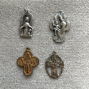 Vintage Religious Catholic Medals  Set Of 4, Mary, the Saints, Jesus, Silver and